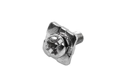 [E] น็อตยึดสายไฟ สแตนเลสชุบนิกเกิ้ล M3x8 mm พร้อมแหวนทรงสี่เหลี่ยม ขนาด 8x8 mm